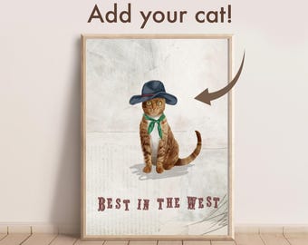 Lámina de gato personalizada, Lo mejor del Oeste, Lámina divertida de gato, Arte de gato, Gato negro Sheriff, Arte mural divertido de gato. Tamaños A3 y A4.