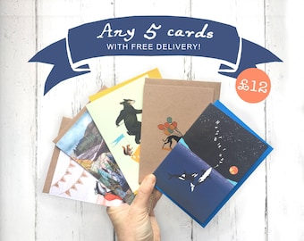 Paquete de 5 tarjetas / 5 por 12 / Paquete de tarjetas / Elija 5 / Paquete de tarjetas en blanco. Envío gratuito