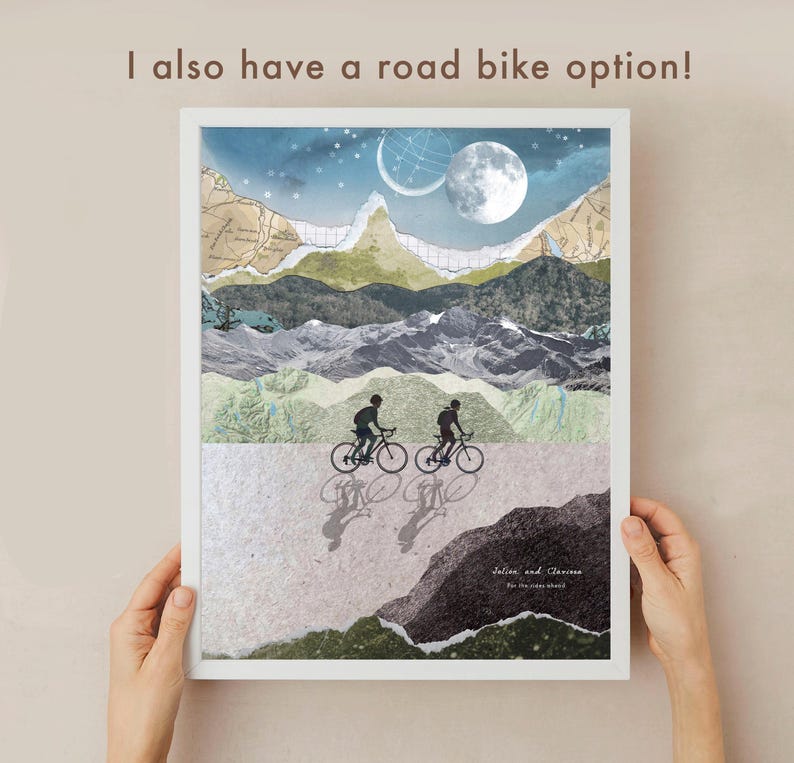 Custom mountain biking print, Personalised Couples biking, Cycling family print, Mountain biking gift, Cycling gift, Biker couple image 6