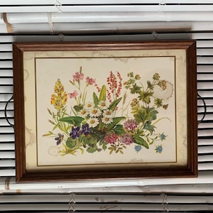 Vintage 70s / 80s Floral Distressed Wooden Tray