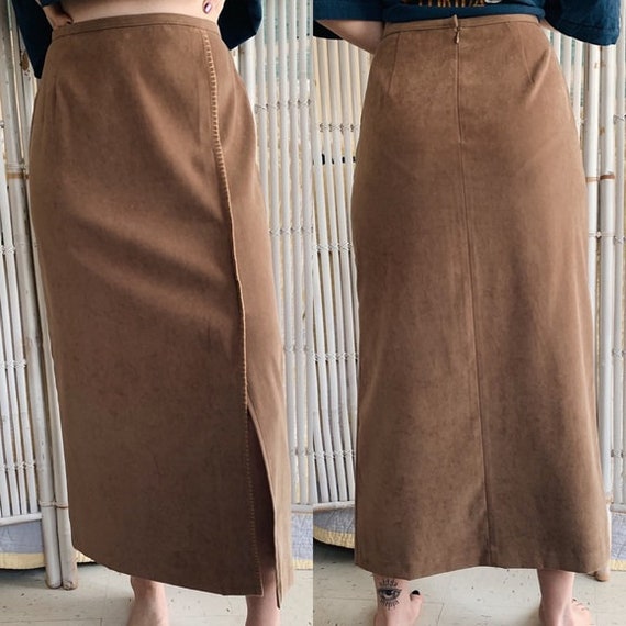 Vintage Faux Suede Midi/Maxi Skirt - image 1