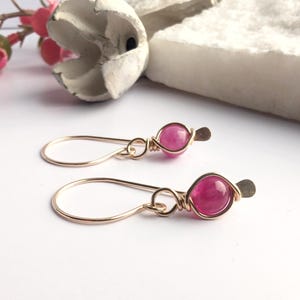 PINK TOURMALINE Earrings 14K Gold Filled, Wire Wrapped Tourmaline Earrings, Gift For Her, Dangle Earrings, October Birthstone