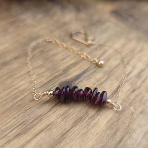 GARNET 14K Gold Filled Dainty Birthstone Bar Bracelet, January Birthstone
