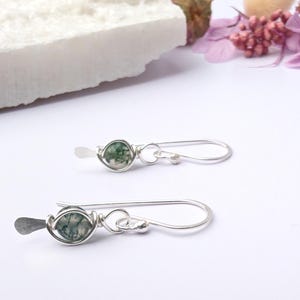 MOSS AGATE Earrings Sterling Silver, Wire Wrapped Moss Agate Earrings, Gift For Her, Dangle Earrings, 925 Sterling Silver