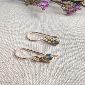 MOSS AGATE Earrings Sterling Silver, Dainty Wire Wrapped Moss Agate Earrings, Gift For Her, 925 Sterling Silver, 14K Gold Filled