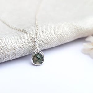 MOSS AGATE Minimalist Wire Wrapped Dainty Sterling Silver Pendant