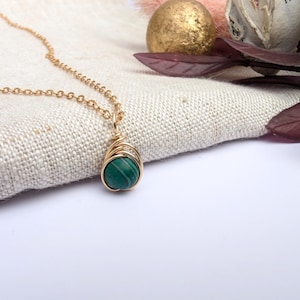 MALACHITE Necklace, Minimalist 14K Gold Filled Dainty Pendant, Natural Gemstone Gift For Her