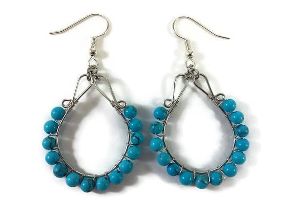 Gemstone Earrings Wire Wrap Hoop Dangle Earrings Drop | Etsy