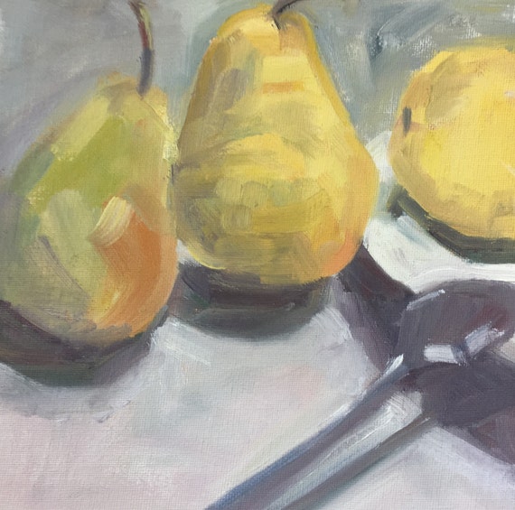 Still life painting with pears, CBalthazorArt on Etsy