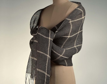 Dark gray shawl, 100% linen. Large summer scarf in slate gray linen. Spring-summer, linen pashmina, anthracite gray.