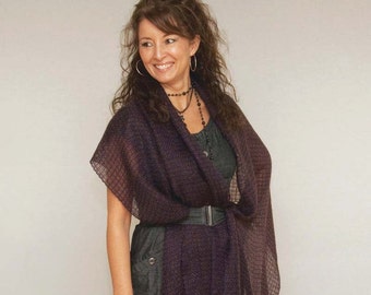 Handwoven shawl, navy-brown. Summer shawl. Bridal shawl. Handwoven pashmina mohair. Silky handwoven shawl.