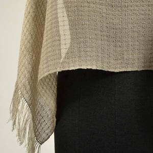 Summer handwoven shawl, linen and silk, natural. Silky pashmina natural. Bridal shawl. Large summer scarf. image 4