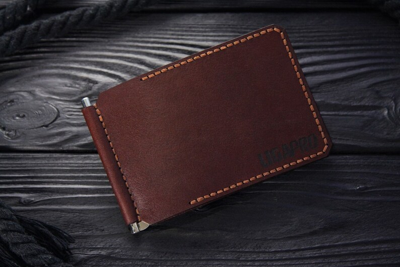 Leather Money Clip Minimalist Wallet Business Card Holder Etsy - image !   0