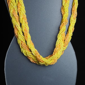 Vintage Glass Seed Bib Neckless Braided Choker bib Neckless Glass Seed Choker Japanese Bib Neckless Braided Glass Seed Bead Glittery Orange