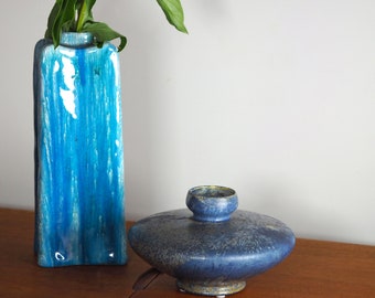 Mid Century Modern Modernistic Vase, Ceramic BLUE Tall Vase, Marcello Fantoni, Signed"Fantoni Italy",mid century ceramics