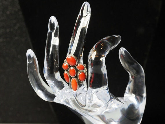 Sterling Coral Ring,Boho Ring Set , textured silv… - image 3