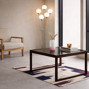 Vintage MCM Coffee Table Mid Century Modern Danish Rosewood Glass Minimalist American Side Table