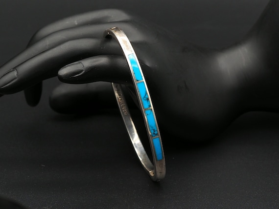 Vintage Taxco Sterling Silver Turquoise Cuff Brac… - image 1