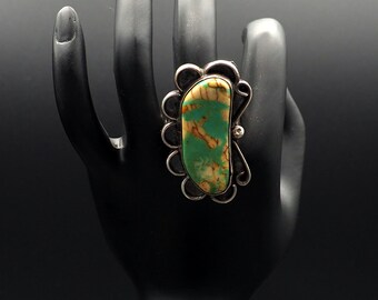 Green Turquoise Ring,long statement ring,feminist ring,turquoise ring band, Modern Navajo Ring,sterling silver navajo ring,hip hop jewelry