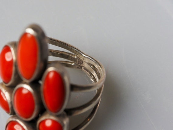 Sterling Coral Ring,Boho Ring Set , textured silv… - image 9