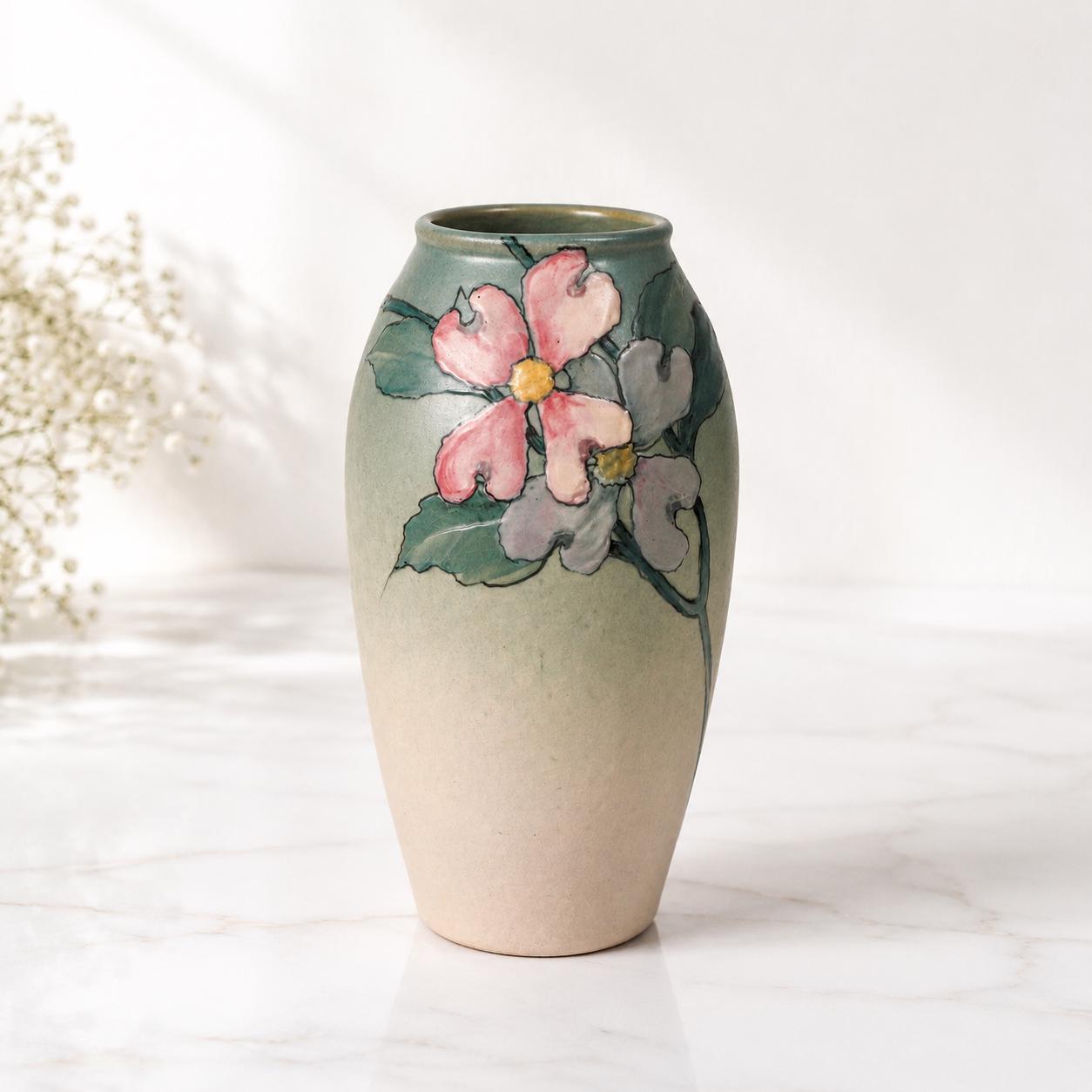 Weller Hudson Dogwood Vase: Sarah Timberlake Signed Arts & Crafts