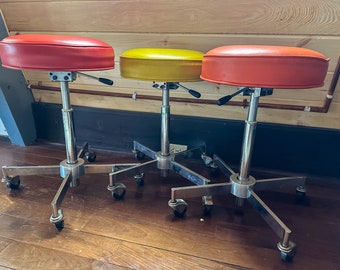 Mid-Century Industrial Adjustable Chrome Counter Stools