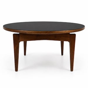 Stolik kawowy Jens Risom Mid Century Walnut: Rzeźbiarska podstawa, Czarny blat laminowany