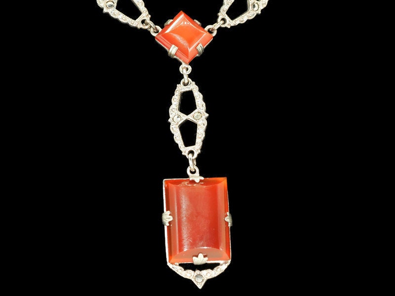 Vintage Art Deco Carnelian Sterling Silver Choker Necklace Marcasite ...