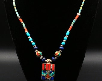 STATEMENT TIBETAN NECKLACE,south Asian art,Nepalese art,Nepalese neckless,Buddhist necklace,Tibet jewelry,Buddhist pendant