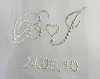 Personalised Veil with Pearls, Custom veil with Phrases, Words, Letters, Names, Initials, Cathedral bridal veil, Perl Veil