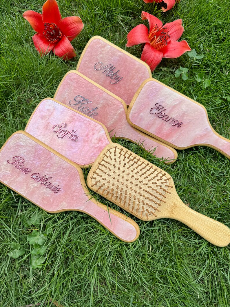 Custom Pink Paddle Brush,Personalised Hairbrush,Engraved Detangling Hairbrush,Bridesmaid gift,Birthday Gift for Teenage Girl image 10