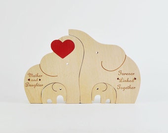 Wooden elephants family, wooden animal family, elephants family puzzle, wooden animal family, Father's Day Gift, Personalized
