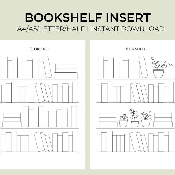 Bookshelf Printable Template, Reading Tracker, A5/A4/Letter/Half PDF