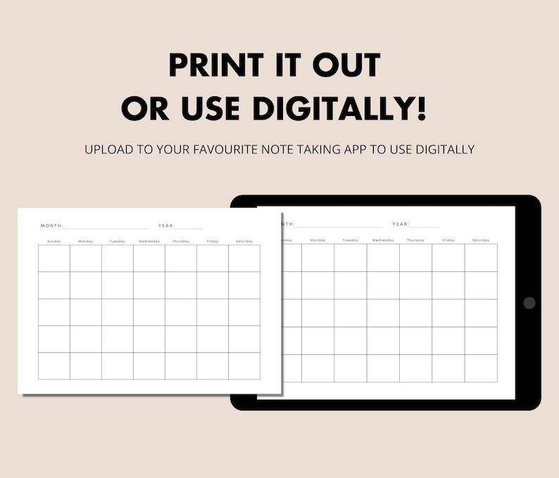 Undated Calendar Printable | Monthly Planner Printable | Monthly Blank ...