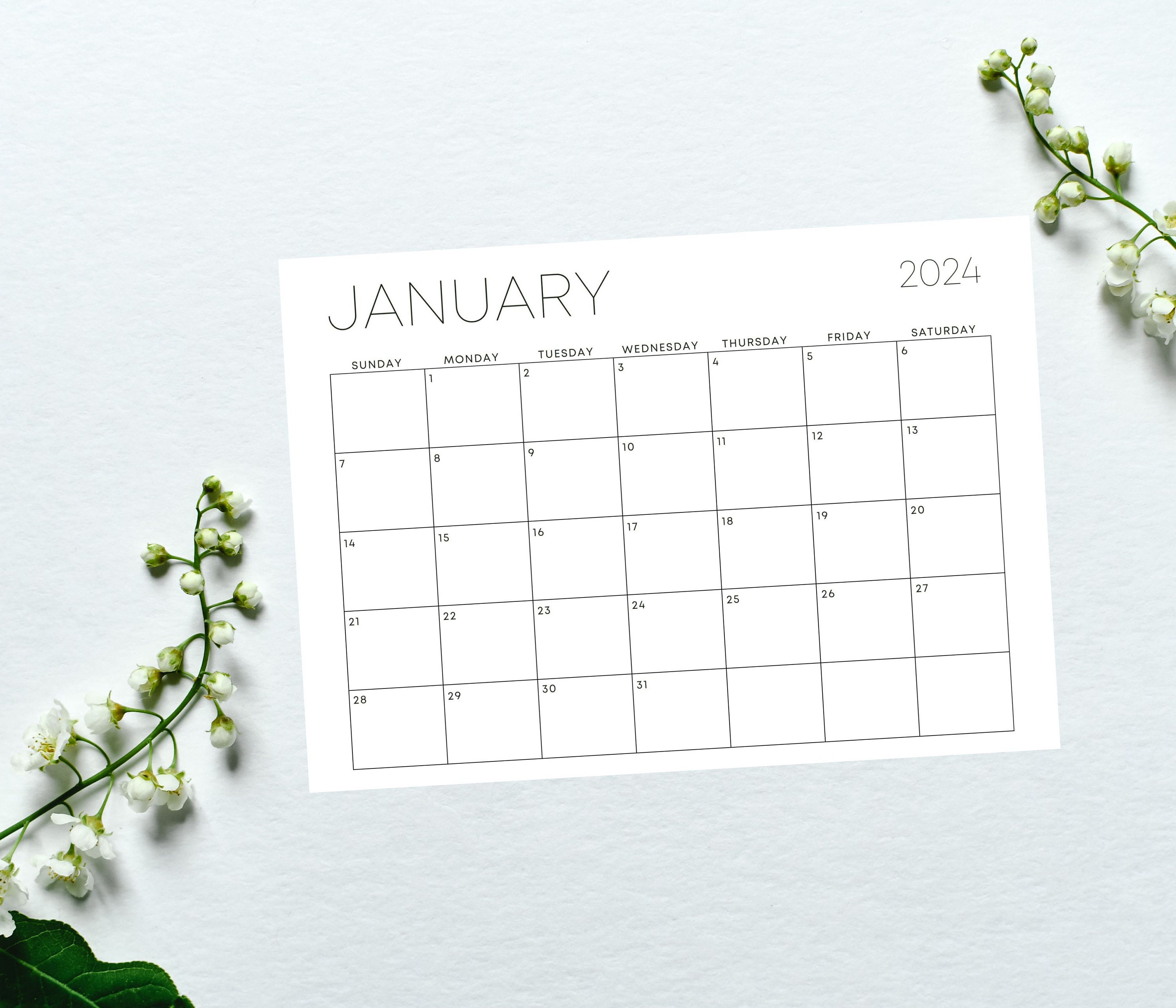 2024 Monthly Calendar Printable, A4/a5/a3/letter, Sunday & Monday Start