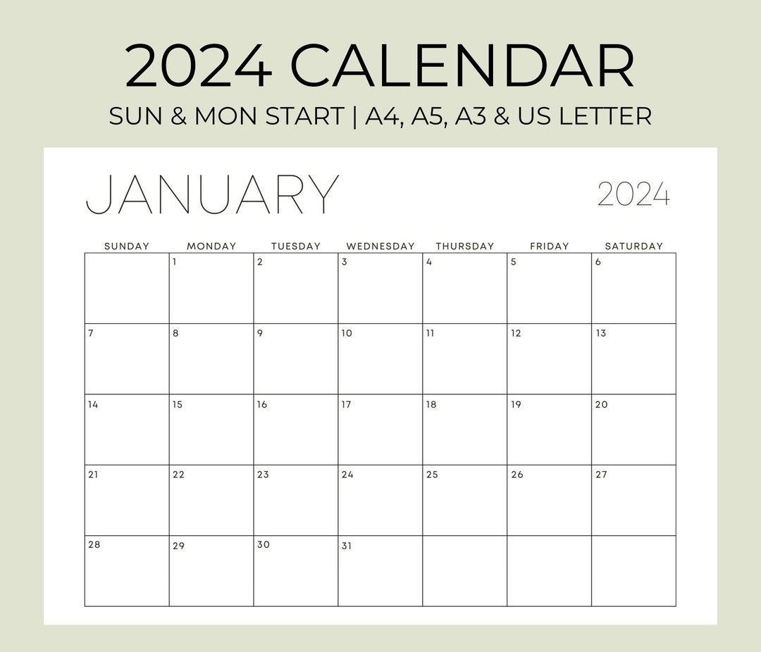 2024 Calendar Printable Minimalist Calendar 2024 Monthly Etsy UK
