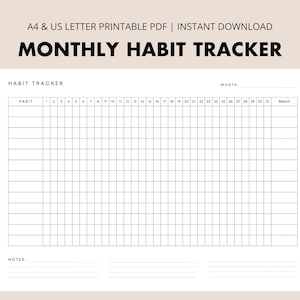 Habit Tracker Printable Monthly Habit Tracker Landscape Template, A4 & US Letter PDF, Instant Download