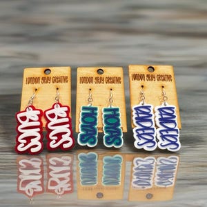 Custom Team Acrylic Earrings | Personalized School Spirit Jewelry | Sports Team Earrings | Stainless Steel or Gold Hooks/Studs | Handmade