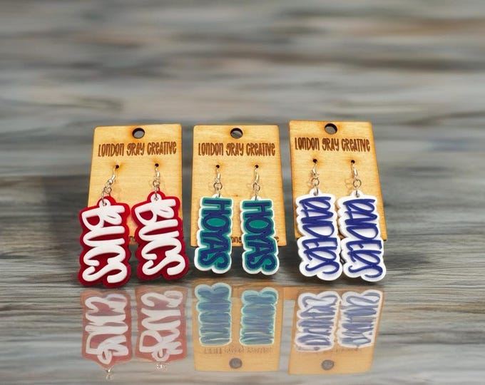 Custom Acrylic Earrings | Personalized School Spirit Jewelry | Sports Team Earrings | Stainless Steel or Gold Hooks | Handmade