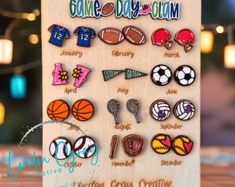 Game Day Inspired Hand Painted Wood Stud Earring Set | Sports Inspired Set | Football | Baseball | Cheer | Soccer | Basketball | Tennis