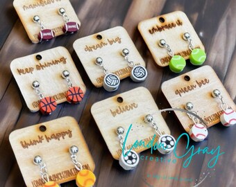 Sports Earrings for Girls & Women, Basketball Soccer Volleyball Softball Baseball Football Tennis Earrings, Athlete Team Gift