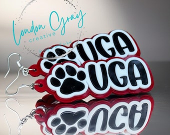 Georgia Game Day Earrings | Red & Black Paw Print Dangle Earrings | School Spirit Jewelry | Handmade Fan Gift for Women