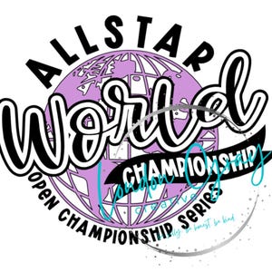 May include: A graphic design with the text "ALLSTAR WORLD CHAMPIONSHIP" in a bold, stylized font. The design includes a purple globe, black banner, and the text "London Creative Series". The words "Open Championship" are also included.