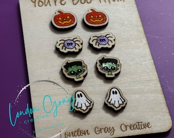 Hand-painted Halloween Stud Earrings | Pumpkin, Ghost, Spider & Frankenstein Earrings | Cute Spooky Earrings | Boo Basket Jewelry