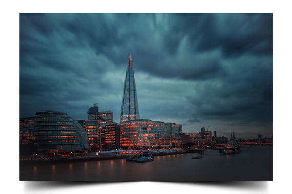 Sunset Over the Shard in London England City Art Poster Prints On Gloss Paper