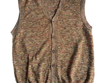 Vintage Missoni Example Knit Vest Cardigan Made in Italy Multicolor Textured Button Up Sweater