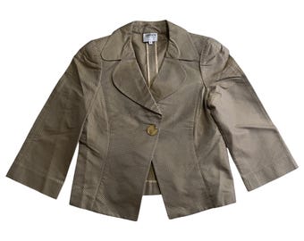 Vintage Armani Collezioni Silk Blend Cropped Blazer Made in Italy Beige Textured Jacket