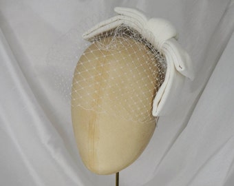 Ivory Velvet Bow Fascinator: Cocktail Party Hat with Veil