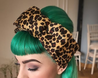 Leopard Velvet Bow Fascinator - 1950s Pin Up Headpiece