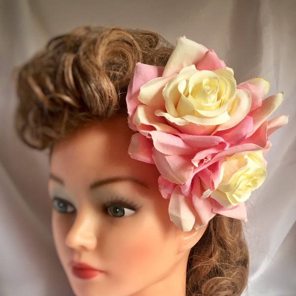 Rose hair flower clip, pink hair flower, gift for her, vintage style, large hair flower, large rose, 40s style, fascinator, valentine's Day